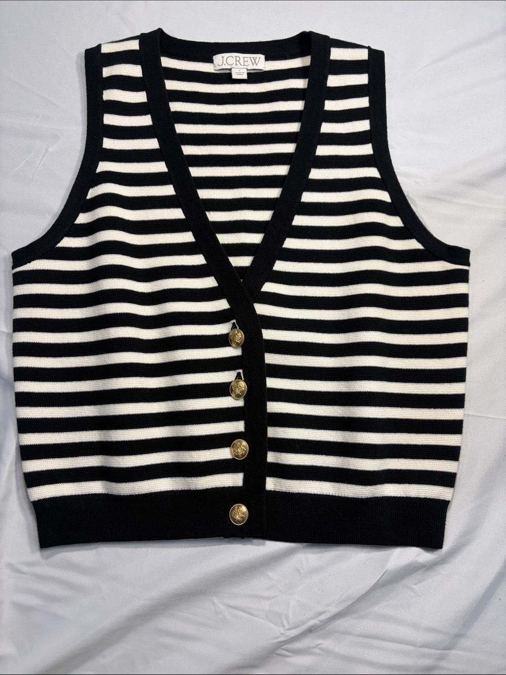 J. Crew Black & White Striped Knit Button Vest